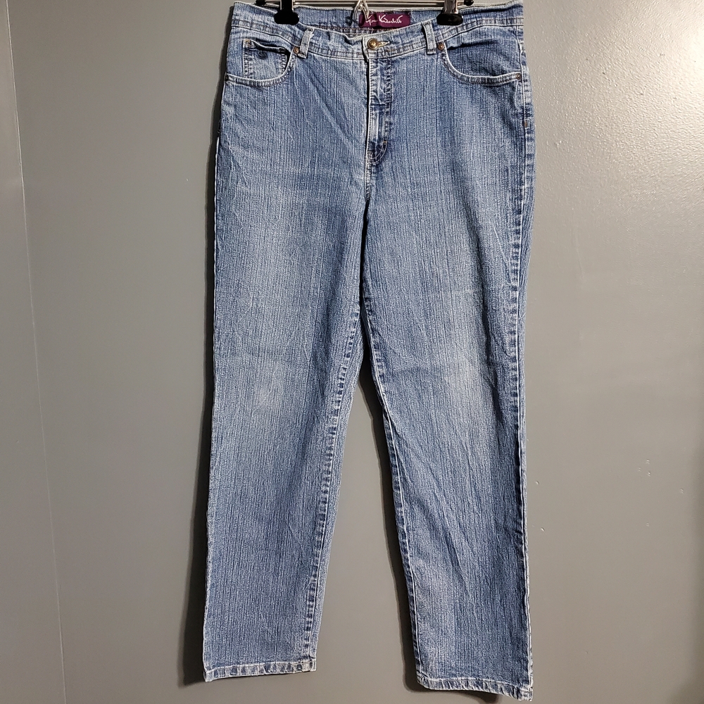Vintage Gloria Vanderbilt Striped Denim Jeans Straight Leg Women's Size 14